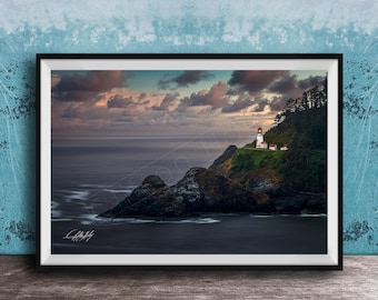 Heceta Head Lighthouse Print - Oregon Coast Nautical Decor