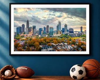 Charlotte Skyline Aerial Photo, Queen City Sunset, North Carolina Cityscape Wall Art