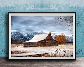 Moulton Barn Canvas Print: Grand Teton Sunrise, Rustic Farmhouse