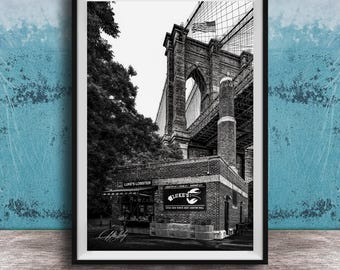 Brooklyn Bridge Photo Print, Lukes Lobster Black and White NYC Cityscape