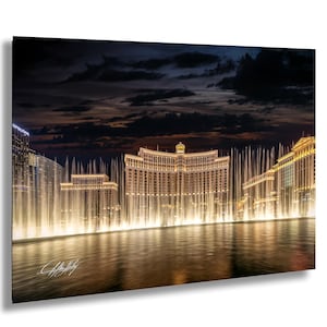 Bellagio Fountain Show Art, Vegas Strip View, Luxury Hotel Decor, Iconic Vegas Scene, Signed Fine Art Print, Travel Gift