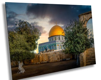 Dome of the Rock, Temple Mount, Jerusalem, Olive Trees, Israel Nature, Israel Landscape, Holy Land Art