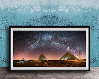 Pyramids of Giza Milky Way Night Sky Art Print