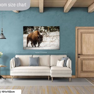 Snowy Bison Canvas, Rustic Wildlife Wall Decor | Artist Signed | Yellowstone Inspired Winter Scene image 10