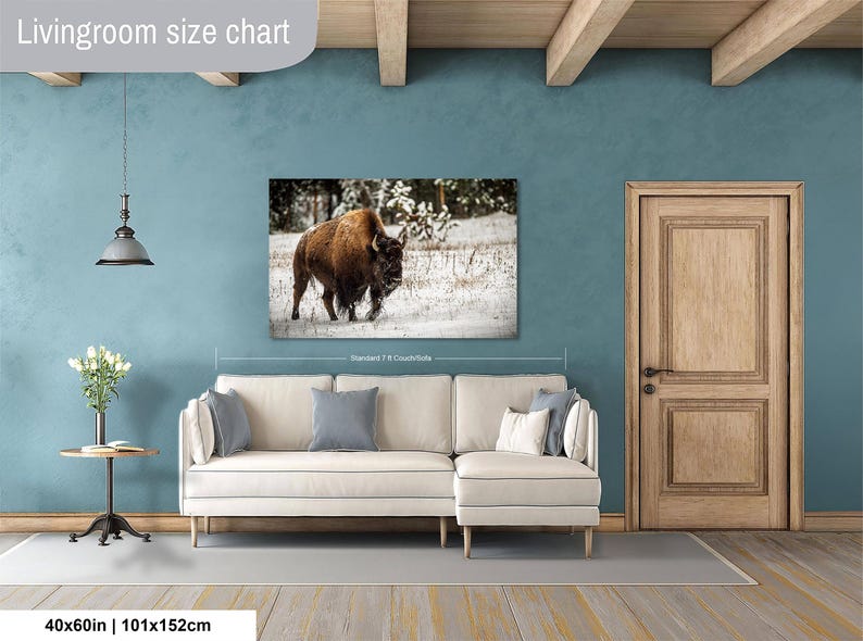 Snowy Bison Canvas, Rustic Wildlife Wall Decor | Artist Signed | Yellowstone Inspired Winter Scene image 10