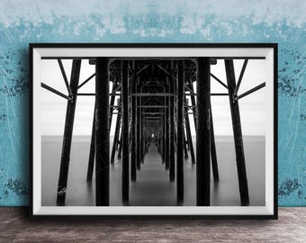 Oceanside Pier Photo Print, Black and White Coastal Scene (Multiple Sizes)