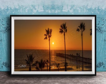 Oceanside Pier Wall Art: Sunset Glow - Coastal Beach Decor