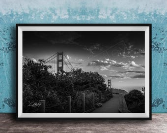 Golden Gate Bridge Photo Print - Black & White Sunrise
