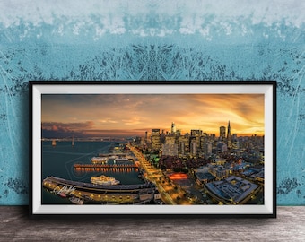 Port of San Francisco Skyline Print, Golden Hour Cityscape (Made to Order)