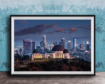 Los Angeles Wall Art: Griffith Observatory Skyline (Mid-Century Modern Print)