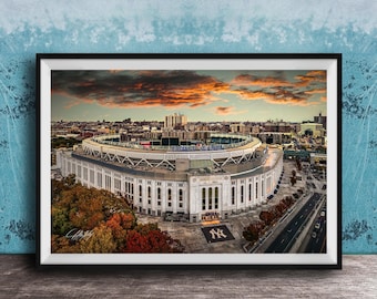 Yankee Stadium Print: Baseball Wall Art (Sunset, Autumn Colors)