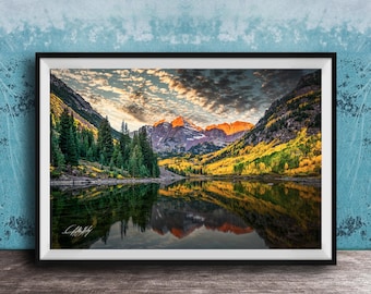 Colorado Landscape Canvas, Maroon Bells Autumn Sunrise (Wall Art)