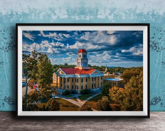 Maryville Courthouse Print: Autumn Scene with Red Roof Clock Tower