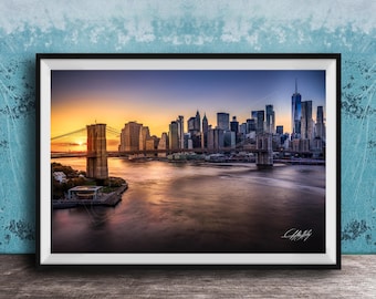 Brooklyn Bridge Metal Print, NYC Sunset Skyline