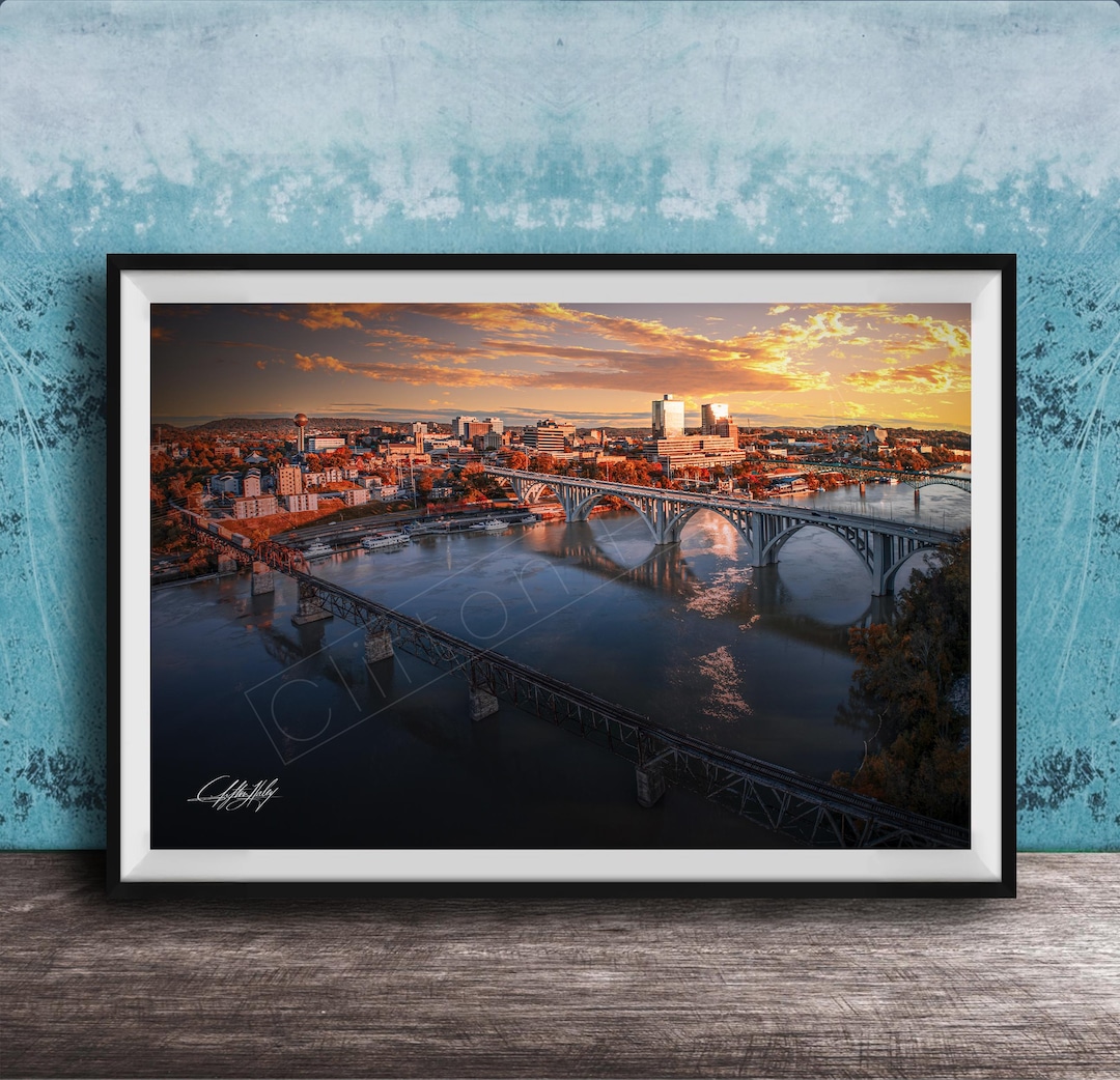 Knoxville autumn bridge city skyline — Tennessee and Area fine art print by Clifton Haley