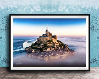 Mont Saint Michel, Sunrise Reflection Long Exposure Photo | Normandy Coast Art | French Coastal Print