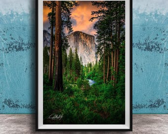El Capitan Yosemite, Sunrise Merced River | Western Scenic Decor | Framed Paper
