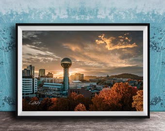 Autumn Knoxville Cityscape Art - Rooftop Sunrise View
