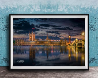 Westminster Abbey Wall Art: London Big Ben Cityscape at Golden Hour