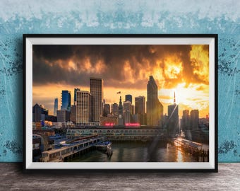 Port of San Francisco Skyline Print, Golden Hour Cityscape (Made to Order)