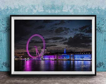 London Eye Skyline Print - Twilight River Thames Scene