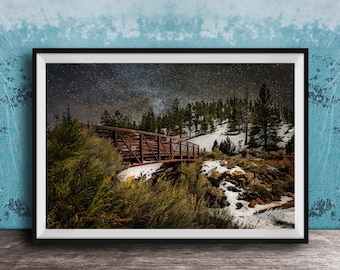 Metal Wall Art: Bryce Canyon Night Sky - Snowy Bridge Scene