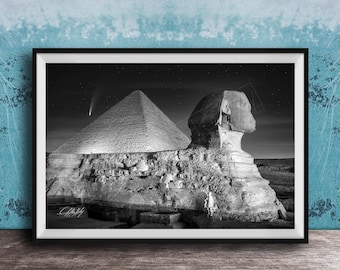 Pyramids of Giza Photo: Sphinx at Night (Black & White)
