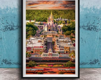 Disney Wall Art Print, Cinderella Castle at Sunset