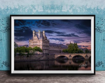 Paris Architecture Print: Seine River and Louvre (Framed or Canvas)