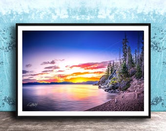 Lake Tahoe Nature Print: Sunset Pines Scene (Signed Artist Art)