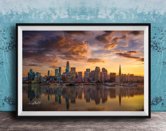 Port of San Francisco Skyline Print, Golden Hour Cityscape (Made to Order)