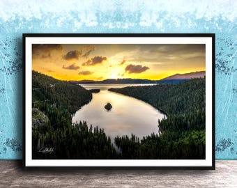 Emerald Bay Lake Print: Serene Mountain and Tree Landscape
