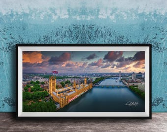 Westminster Abbey Wall Art: London Big Ben Cityscape at Golden Hour