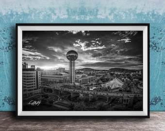 Knoxville Cityscape Print: Autumn Sunrise - Warm Fall Colors