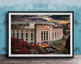 Yankee Stadium Print: Autumn Silhouette, Framed or Unframed
