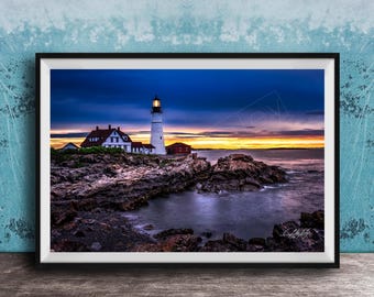 Portland Head Light Wall Art - Sunrise Coastal Scene