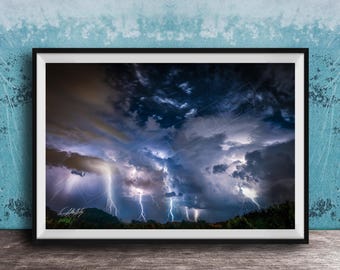 Lightning Storm Canvas: Starry Night Scene - Nature Inspired Decor