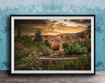 Caesarea Philippi Landscape Print - Dawn Wildflowers and River