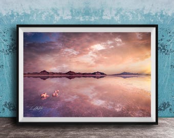 Bonneville Salt Flats Print: Pink Sunrise Reflection Landscape