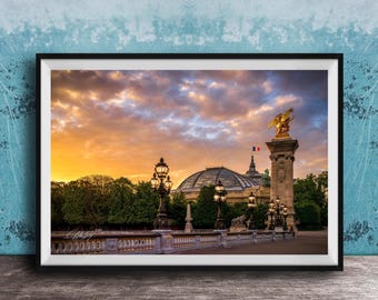 Alexander 3rd Bridge Photo - Paris Sunset with Pink Roses