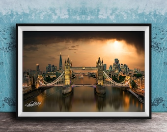 Tower Bridge Print: London Skyline at Dusk (Framed or Canvas)