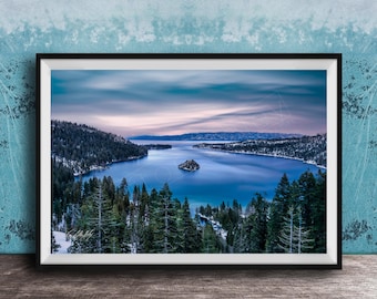 Emerald Bay Lake Print: Serene Mountain and Tree Landscape