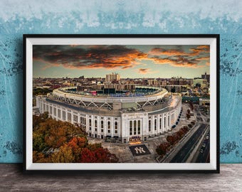 Yankee Stadium Print: Baseball Wall Art (Sunset, Autumn Colors)