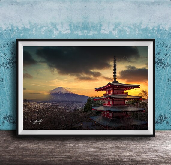 富士山キャンバスプリント：日本の桜の風景（アーティストサイン入り