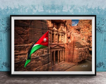 Petra Jordan Flag Sunrise Print, The Rose City, Desert Fine Art Photography