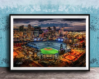 Coors Field Night Photo, Denver Skyline City Lights Print, Colorado Rockies Wall Art