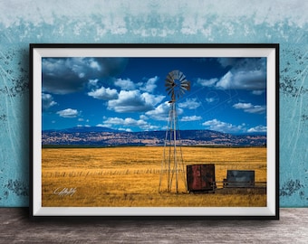 Windmill Wall Art: Country Farm Scene (Rustic Metal Stand)