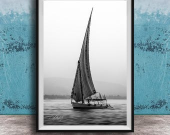 Felucca Sail Boat, Luxor, Cairo Egypt, Nile River Sunset Fine Art