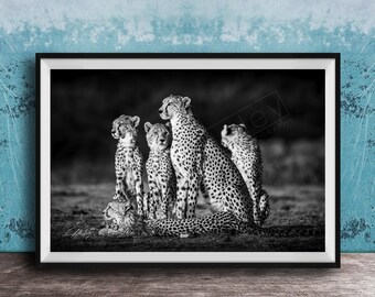 Safari Cheetah Wall Art, Black and White Maasai Print (Unframed)