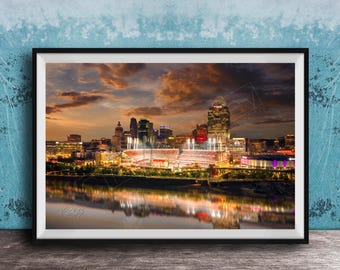 Queen City Cincinnati Reds Baseball Poster, Stadium View (Golden Hour)